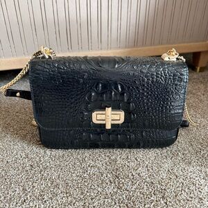 Brahmin Rosalie Elegant Black Croc-Embossed Shoulder Crossbody Bag